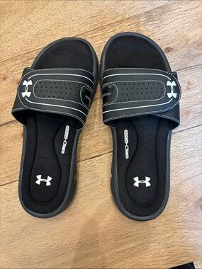 Under Armour Black Adjustable Slide Sandals with White Logo